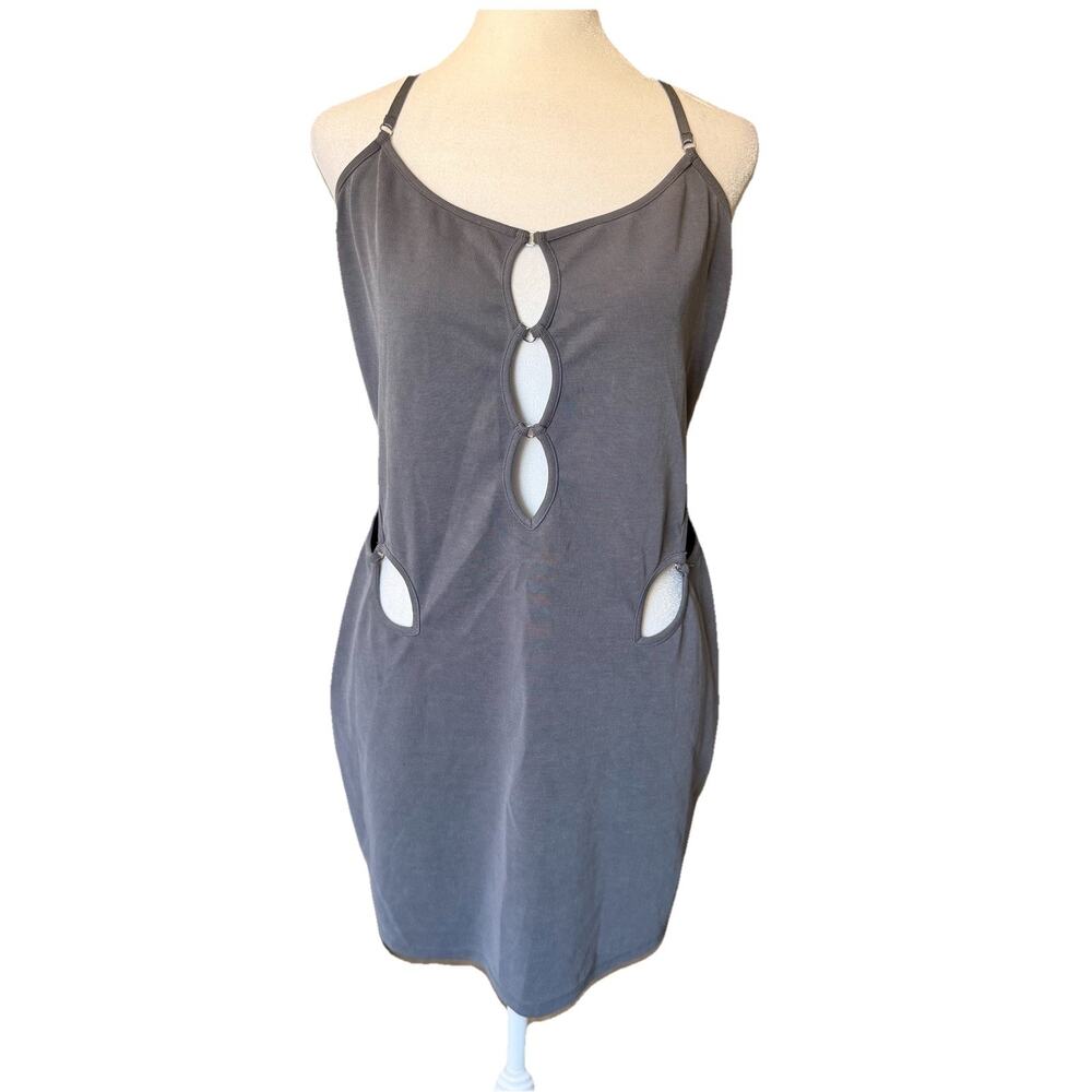 Revolve H:ours Womens XL Cutout Mini Dress Micro Rib Gray Open Back Sexy Party